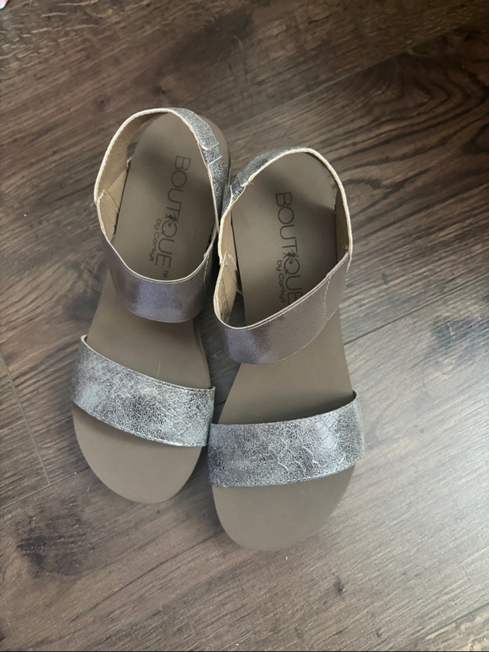 Boutique by Corkys Metallic Taupe Two-Strap Sandals